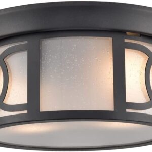 DIRYZON 2-Light Outdoor Indoor Ceiling Light Fixture Flush Mount Modern Porch Ceiling Light,Matte Black Finish with Frosted Seeded Glass