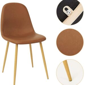 CangLong Washable PU Cushion Seat Back, Mid Century Metal Legs for Kitchen Dining Room Side Chair