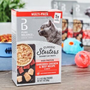 Pure Balance Classic Starters Gourmet Cat Treats, Shredded Chicken & Beef In Broth, 1.4 Oz, 5 Pack