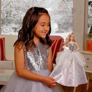 Barbie Signature 2021 Holiday Doll (12-inch, Blonde Wavy Hair) in Silver Gown, with Doll Stand