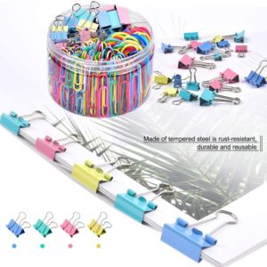 Binder Clips Paper Clips, Sopito 300pcs Colored Office Clips Set with Paper Clamps Paperclips