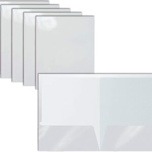 2 Pocket Glossy Laminated White Paper Folders, Letter Size, 25 Pack, White Paper Portfolios by Better Office Products