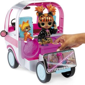 Fashion Camper Doll Playset with 55+ Surprises, Fully-Furnished with Light Up Pool, Water Slide, Bunk Beds, Cafe,