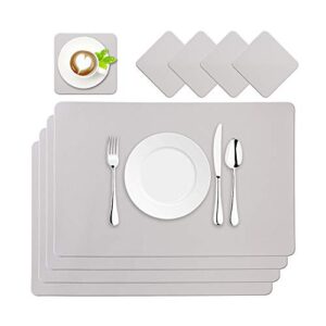 PU Leather Place Mats Grey Set Of 4 Washable Waterproof Table Mats for kitchen and dining