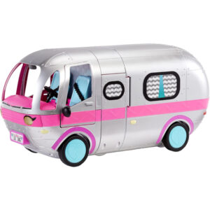 Fashion Camper Doll Playset with 55+ Surprises, Fully-Furnished with Light Up Pool, Water Slide, Bunk Beds, Cafe,